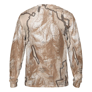 The Cadillac Mountain Mocha Brown Solid Map Long Sleeve Performance Tee