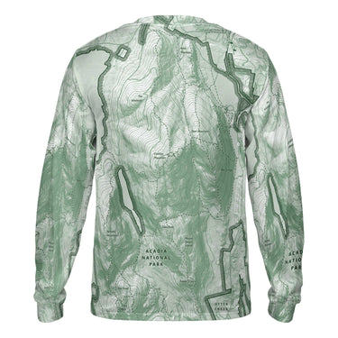 The Cadillac Mountain Sage Green Solid Map Long Sleeve Performance Tee