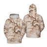 front and back of a hoodie with a topographic map design