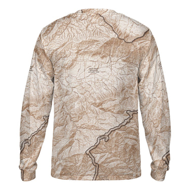 The Cades Cove Loop Mocha Brown Solid Map Long Sleeve Performance Tee