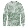 Long-sleeve shirt with topographic map design and 'Great Smoky Mountains National Park' text on a white background