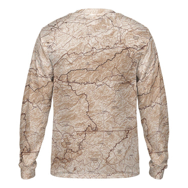 The Great Smoky Mountains Mocha Brown Solid Map Long Sleeve Performance Tee