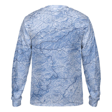 The Great Smoky Mountains Sky Blue Solid Map Long Sleeve Performance Tee
